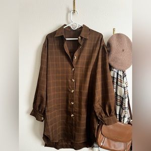 Brown button up shirt dress